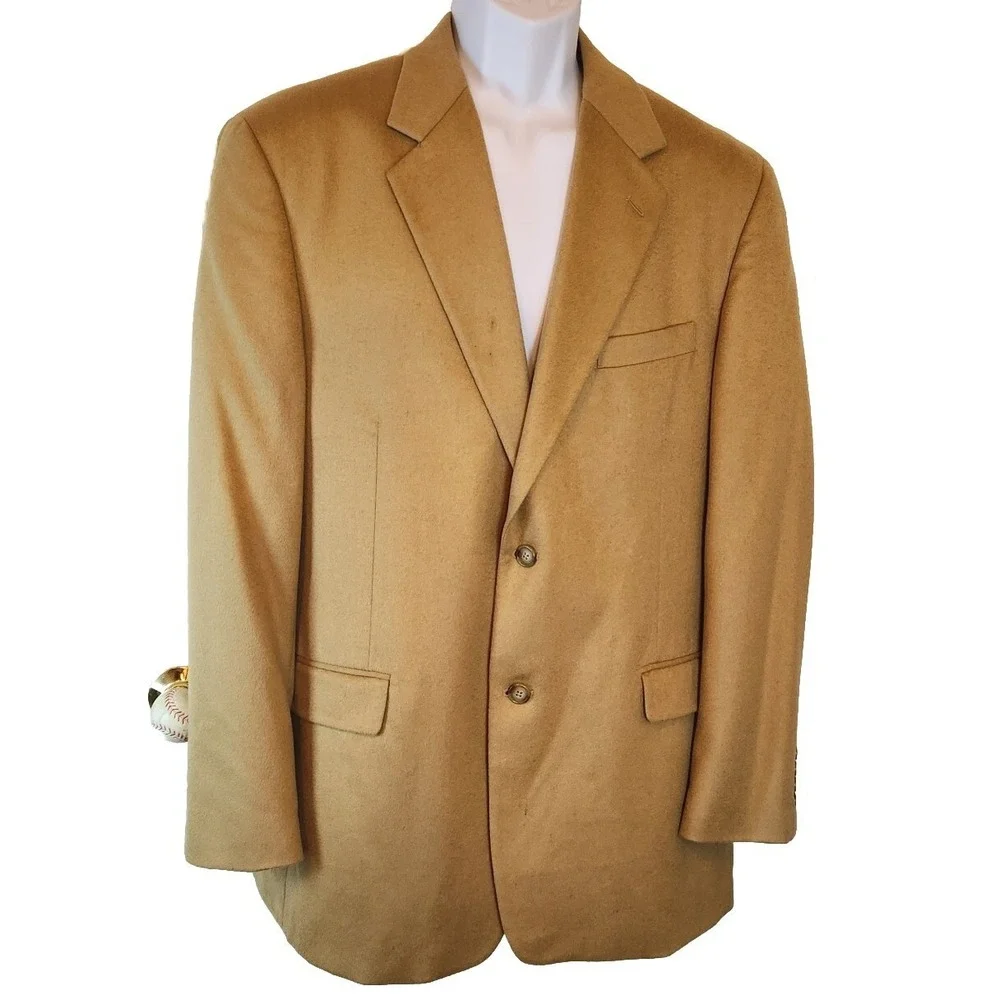 Grant Thomas Cashmere Blazer Mens Size 42L Carmel Tan Sport Coat 2 Button Jacket